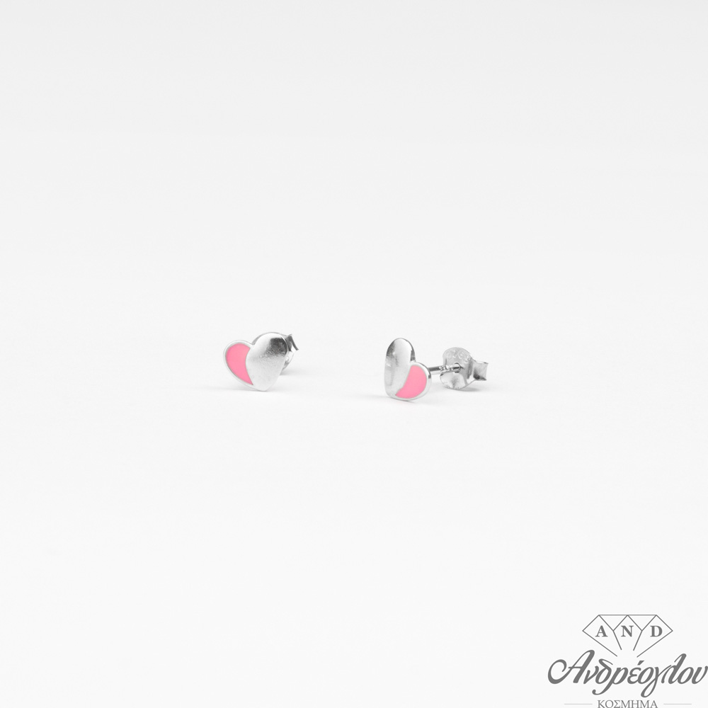 ΠΕΡΙΓΡΑΦΗ:Παιδικά σκουλαρίκια ασημένια 925 σε σχέδιο καρδιά.  ΧΡΩΜΑ:Λευκό  ΧΑΡΑΚΤΗΡΙΣΤΙΚΑ:Επιπλατινωμένο με ροζ σμάλτο(καλής ποιότητας,δεν ξεφλουδίζει) ,διαθέτει κούμπωμα πεταλούδα.
