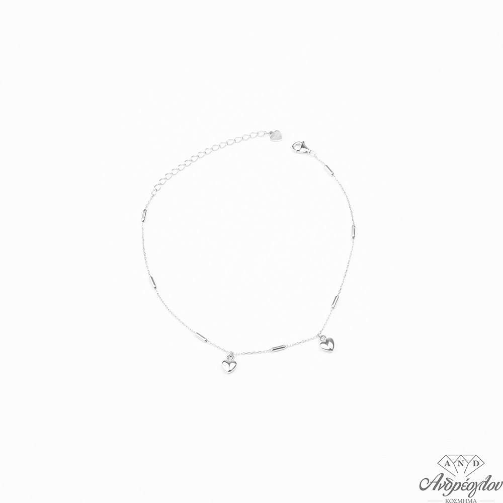 DESCRIPTION:Silver 925 bracelet platinum,it holds per 2,5 centimeters metal, and two in arow hanging heartshanging from the metal.  Length :21 centimeers(+3 centimeters extension)