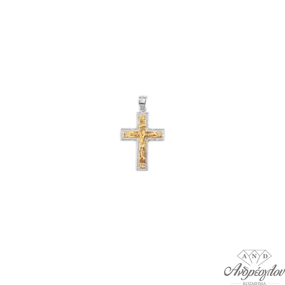 ασημένιος  925 ανδρικός σταυρός με τον εσταυρωμένο.Διαθέτει επίχρυσα στοιχεία. ΧΡΩΜΑ:Λευκό-Χρυσό ΔΙΑΣΤΑΣΗ:3,2cm