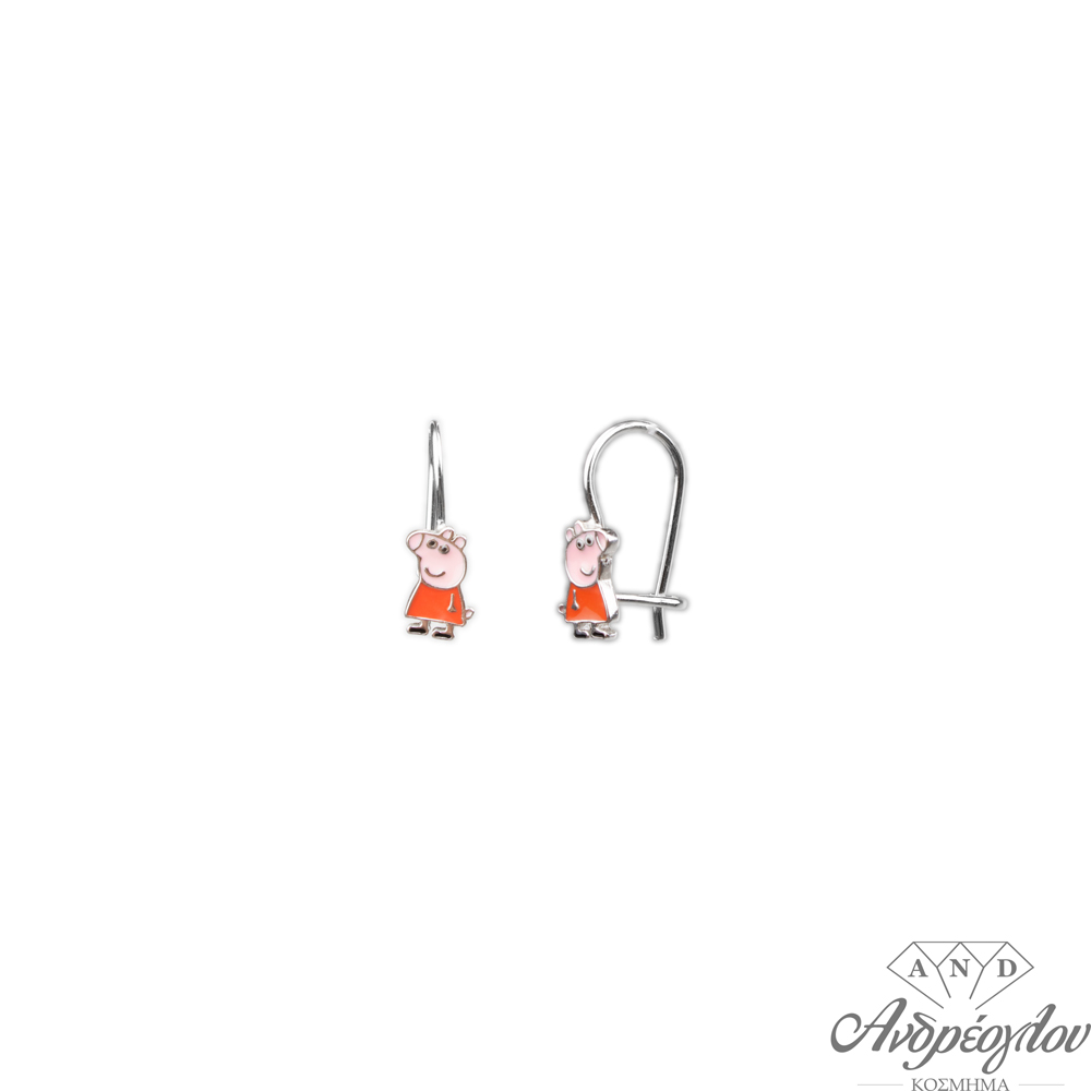 Silver 925 children's pendant earrings with Peppa design.