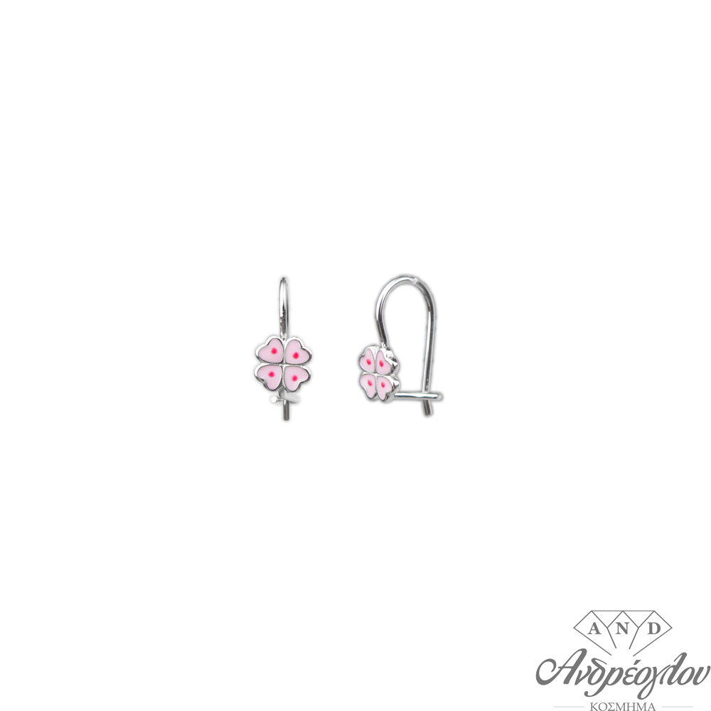 Silver 925 children's dangling earrings with four-leaf design of luck.