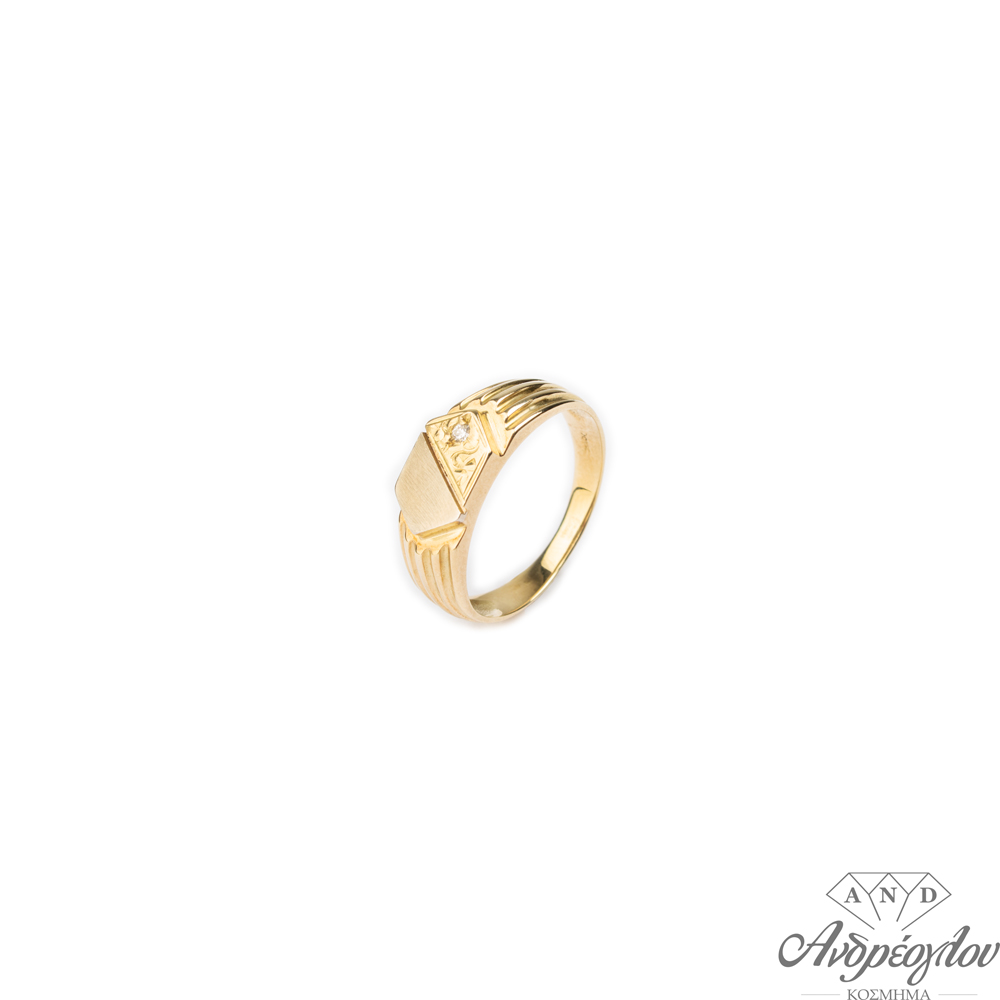 14ct Gold Men's Ring.  It has at the top, in one part a white zircon stone