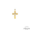 Description: 14 carat gold, cross.  It has 2 sides, the front side is textured
