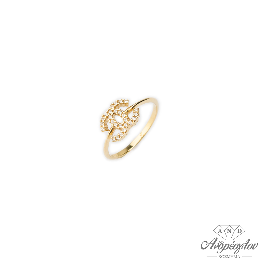 14ct Gold Ring.  It has a thin "calf" and at the top a Chanel design