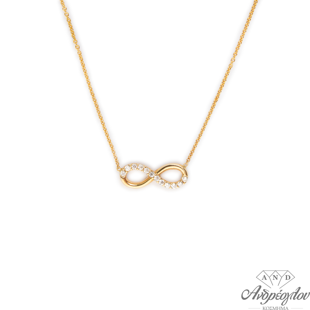 Description: 14ct Gold, Necklace.  It has an infinity design