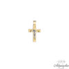 Description: 14 carat gold, cross.  It has 2 textures, glossy in the white gold design, Jesus Christ