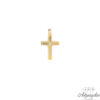 14 carat gold, cross.     It has a matte texture with a glossy white gold cross