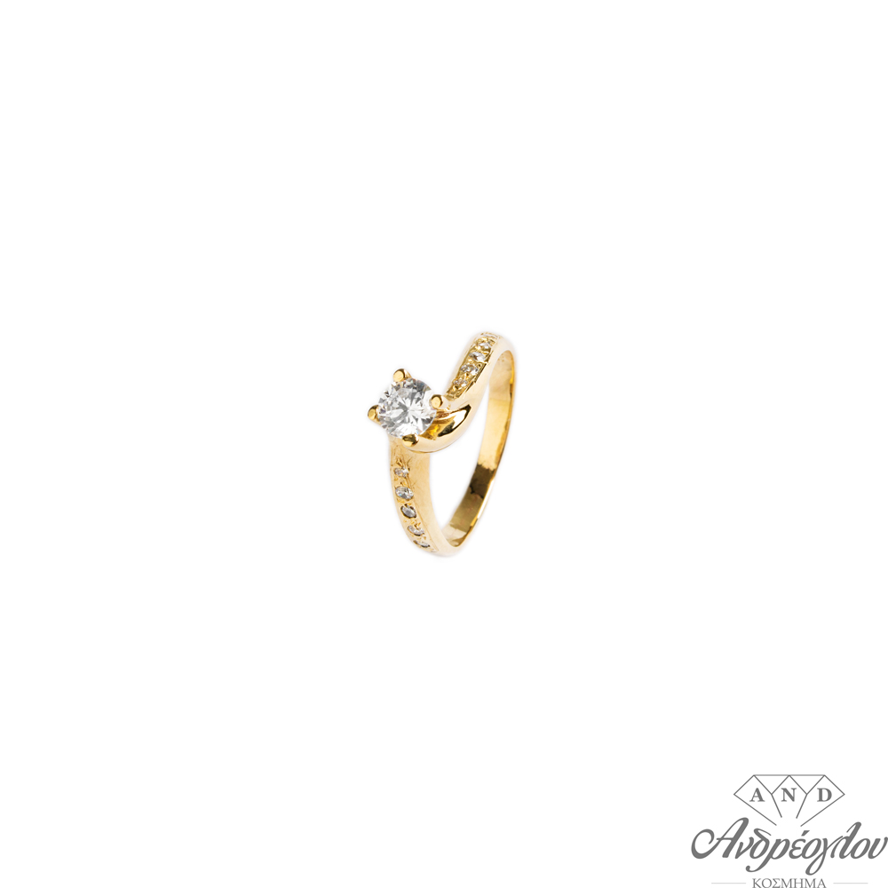 Χρυσό 14 καράτια, μονόπετρο δαχτυλίδι. Διαθέτει κεντρικά  μια μεγάλη πέτρα