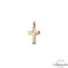 14ct gold with white gold details, cross.  It has a white gold detail on the top left